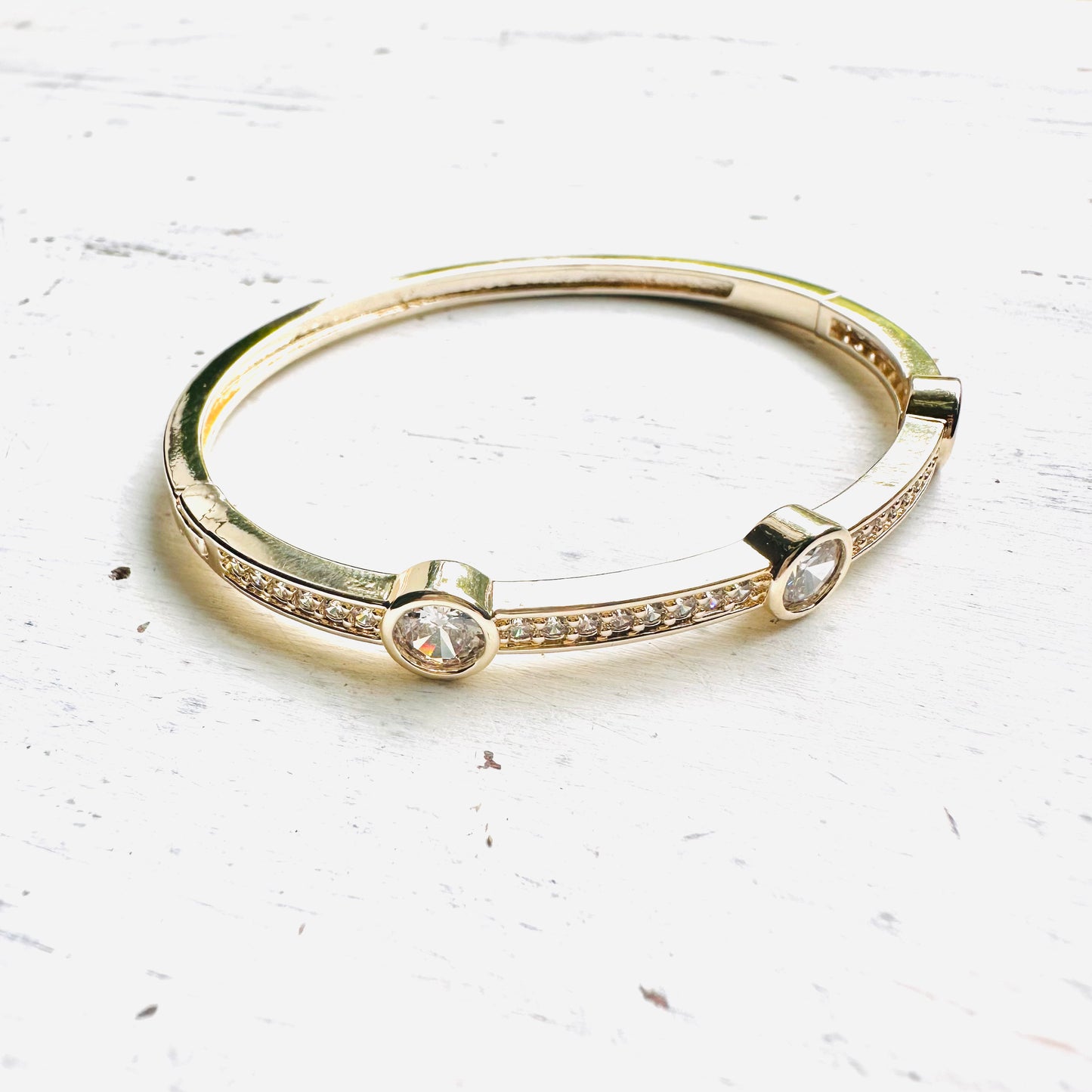 Gold 3 CZ & Paved Hinged Bracelet