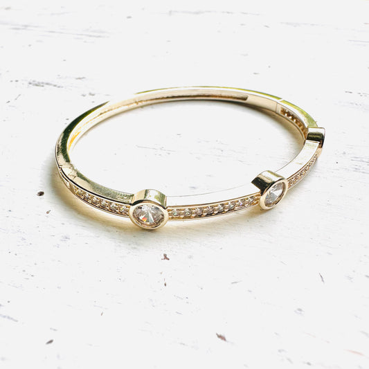 Gold 3 CZ & Paved Hinged Bracelet