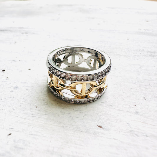Two Toned Pave Cigar Link Ring