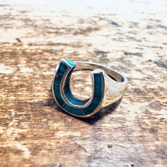 Sterling & Turquoise Mosaic Horseshoe Ring