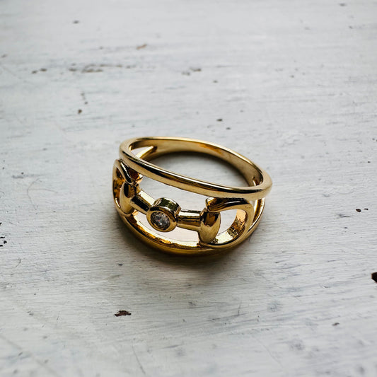 18K Dipped Double Band CZ Bit Ring-Gold