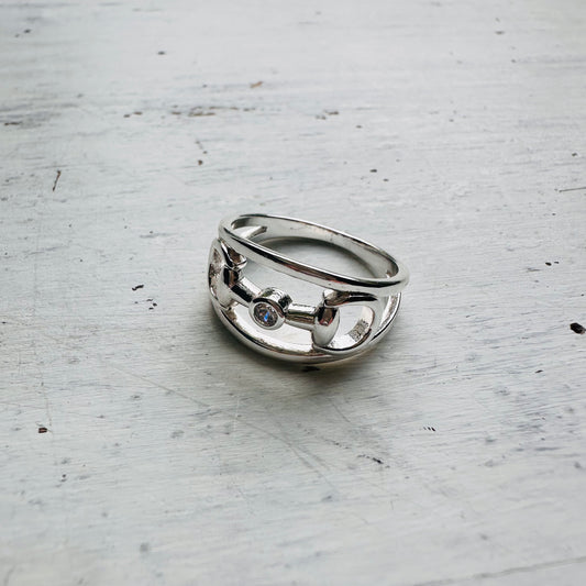 18K Dipped Double Band CZ Bit Ring- Silver