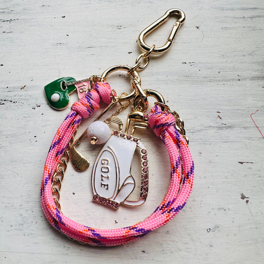 Pink Golf Themed Keychain Bracelet