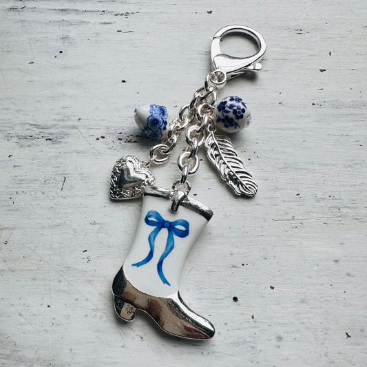 Western Cowgirl Boot Charm Keychain