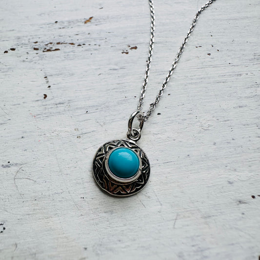 18" Sterling & Inset Round Turquoise Stone Necklace