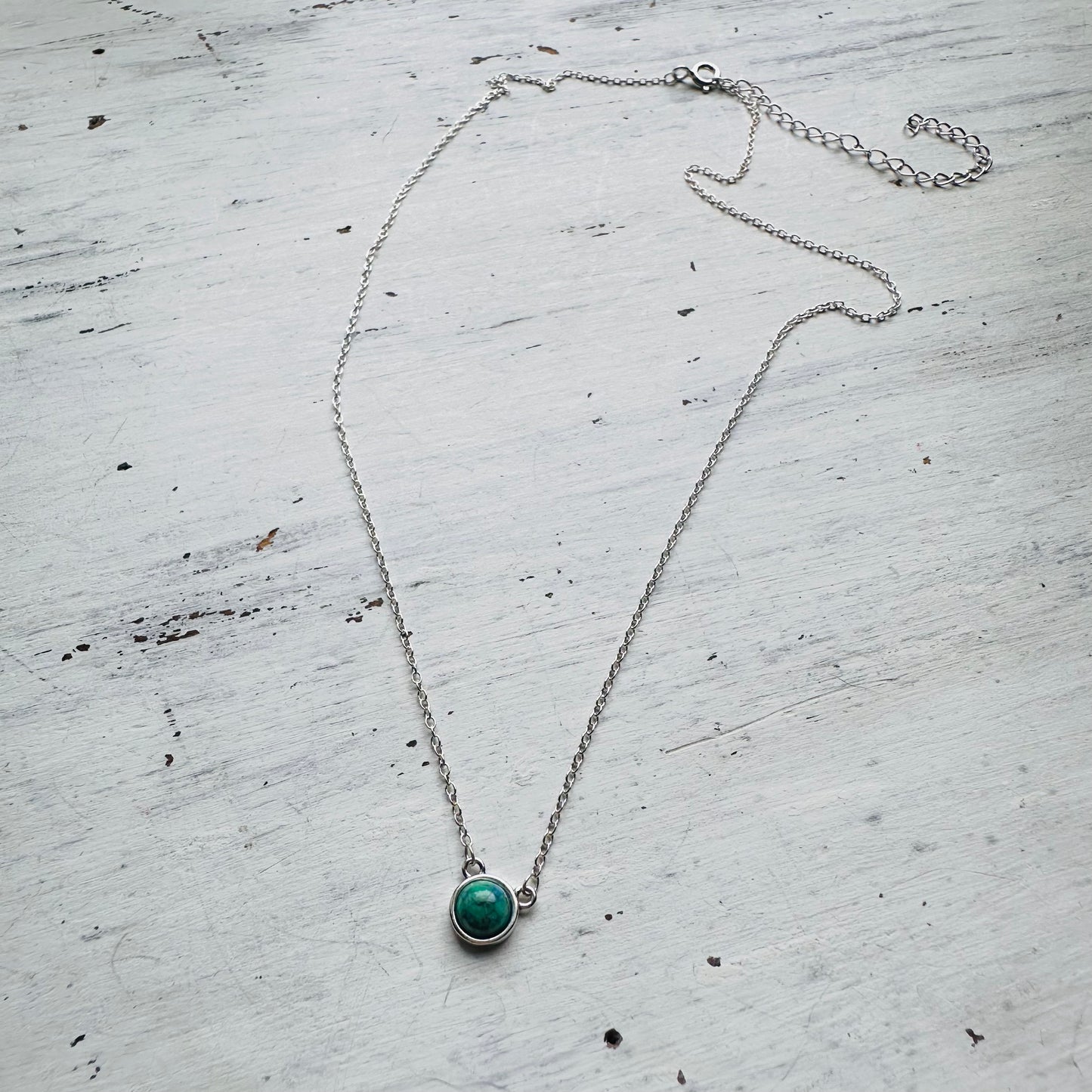 16" Sterling & Simple Round Turquoise Necklace