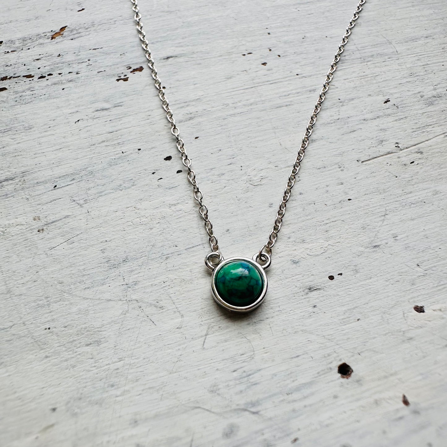 16" Sterling & Simple Round Turquoise Necklace