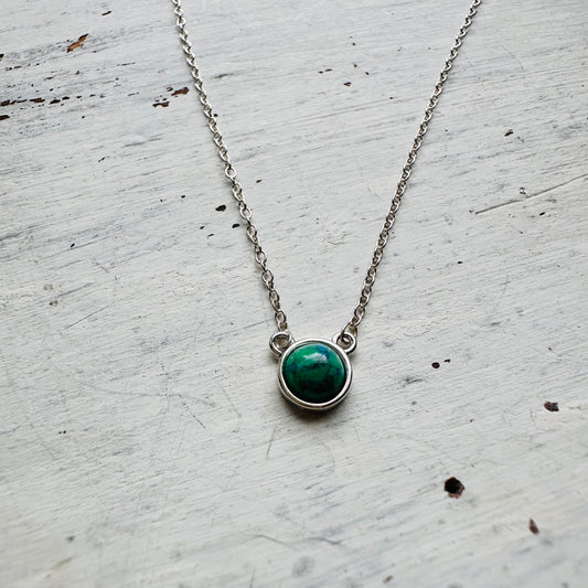 16" Sterling & Simple Round Turquoise Necklace
