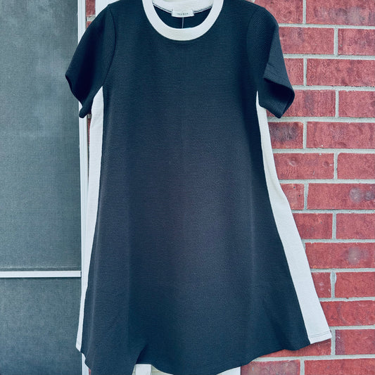 Cloudy Knit Dress- Black with Cream Trim