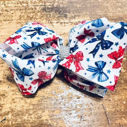 Patriotic Coquette Bow Print  6.5" Double Layer Hair Bow