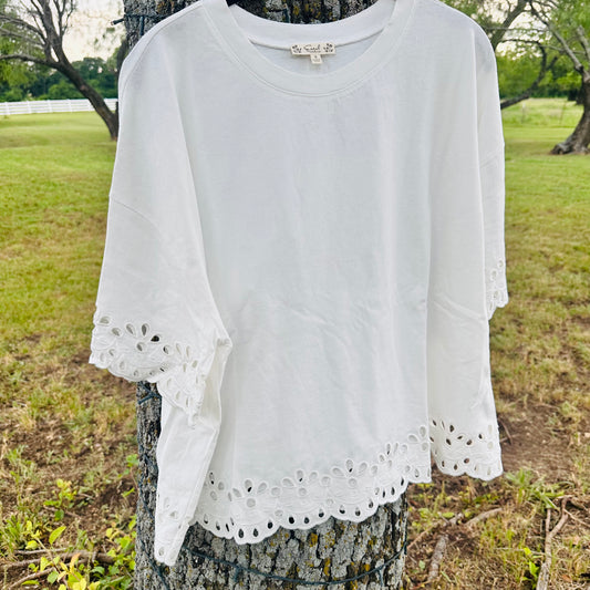 White Embroidery Hem Detail Top