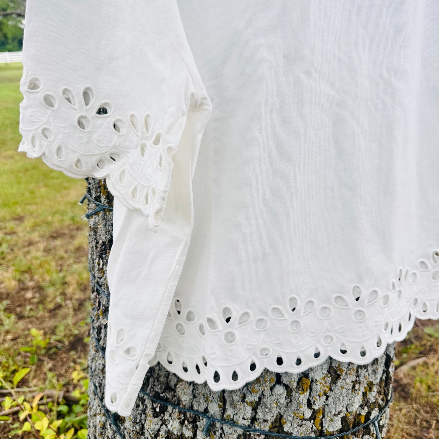 White Embroidery Hem Detail Top