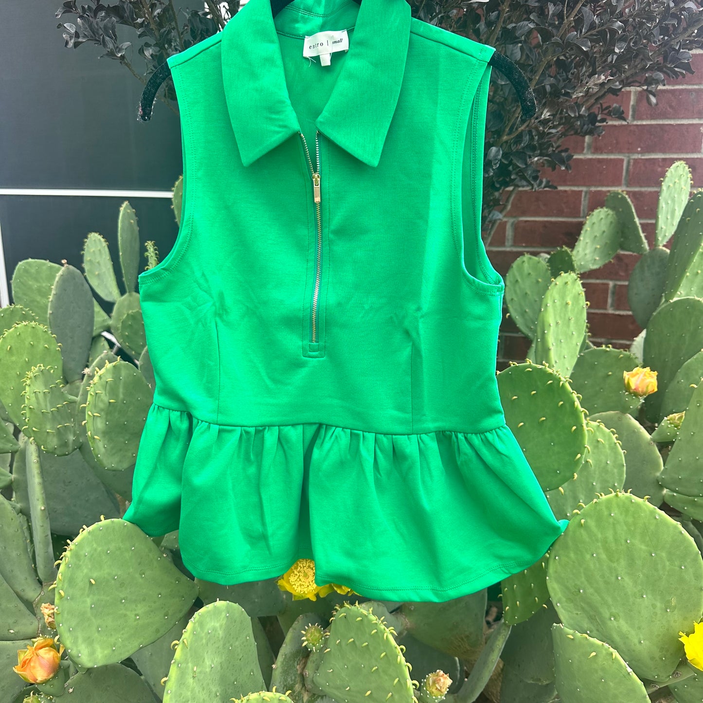 Green Half Zip Collard Top