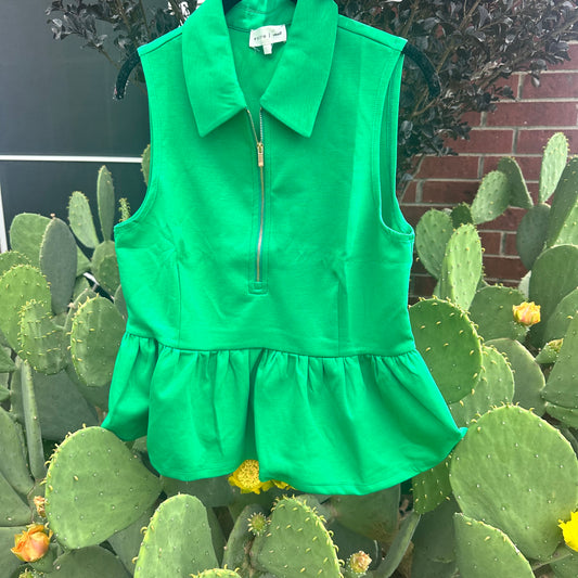 Green Half Zip Collard Top