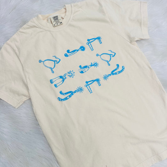 Spur Collage T-Shirt- Cream & Turquoise