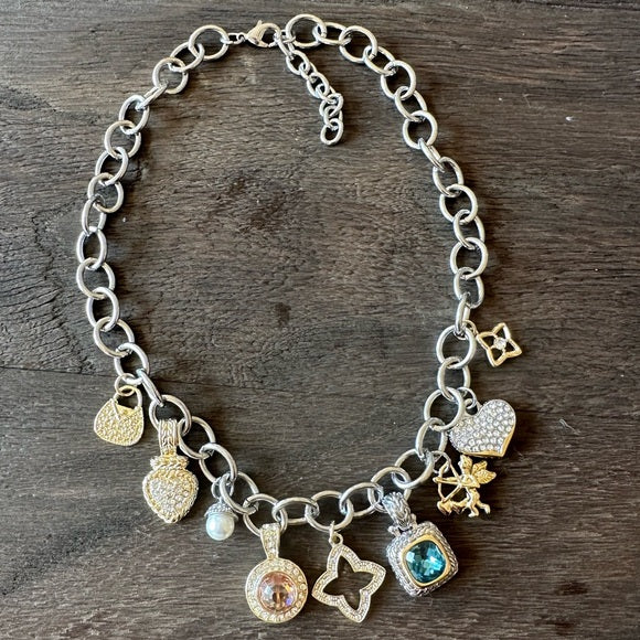 Silver Chain CZ Charm Necklace