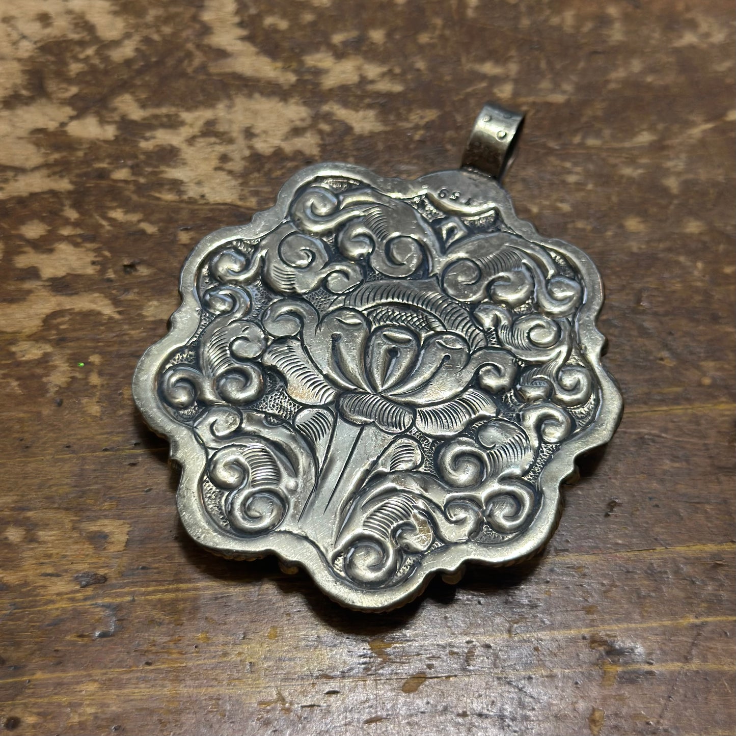 Turquoise & Orange Flower Coin Silver Pendant