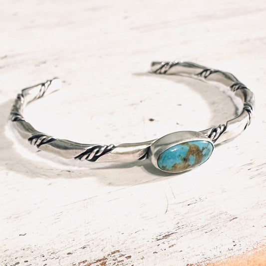 Sterling & Oval Turquoise Twisted Rope Cuff Bracelet