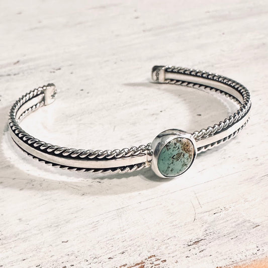Sterling & Turquoise Rope Edge Cuff Bracelet