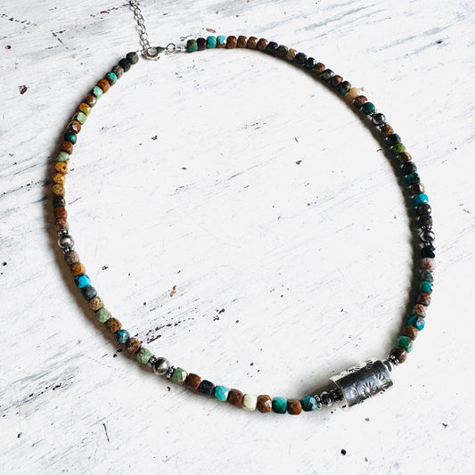16" Multi Stone & Sterling Barrel Bead Necklace