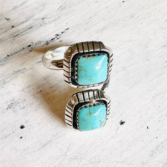 Sterling Open Bezel Double Square Turquoise Ring