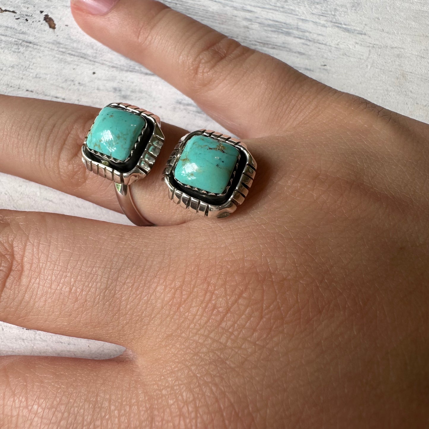 Sterling Open Bezel Double Square Turquoise Ring