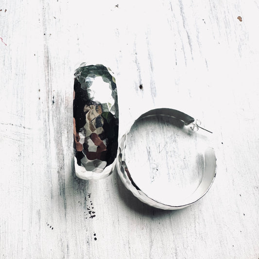 1.5" Sterling Hammered Hoop Earring
