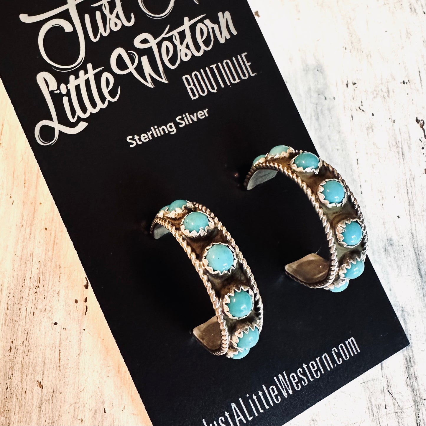 1" Sterling & Turquoise Bubble Bead Hoop Earring