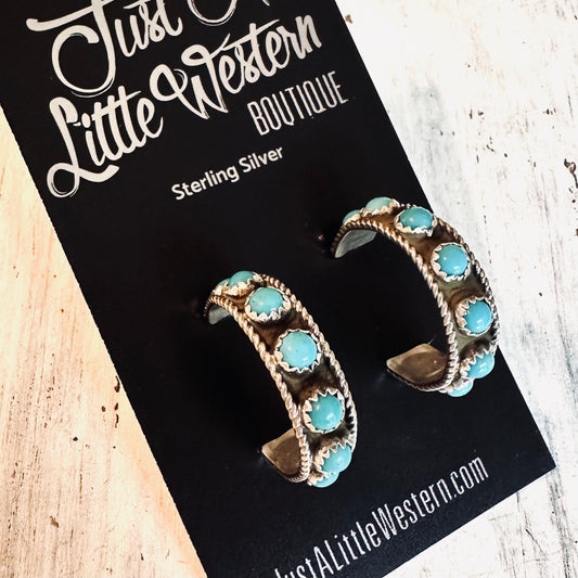 1" Sterling & Turquoise Bubble Bead Hoop Earring