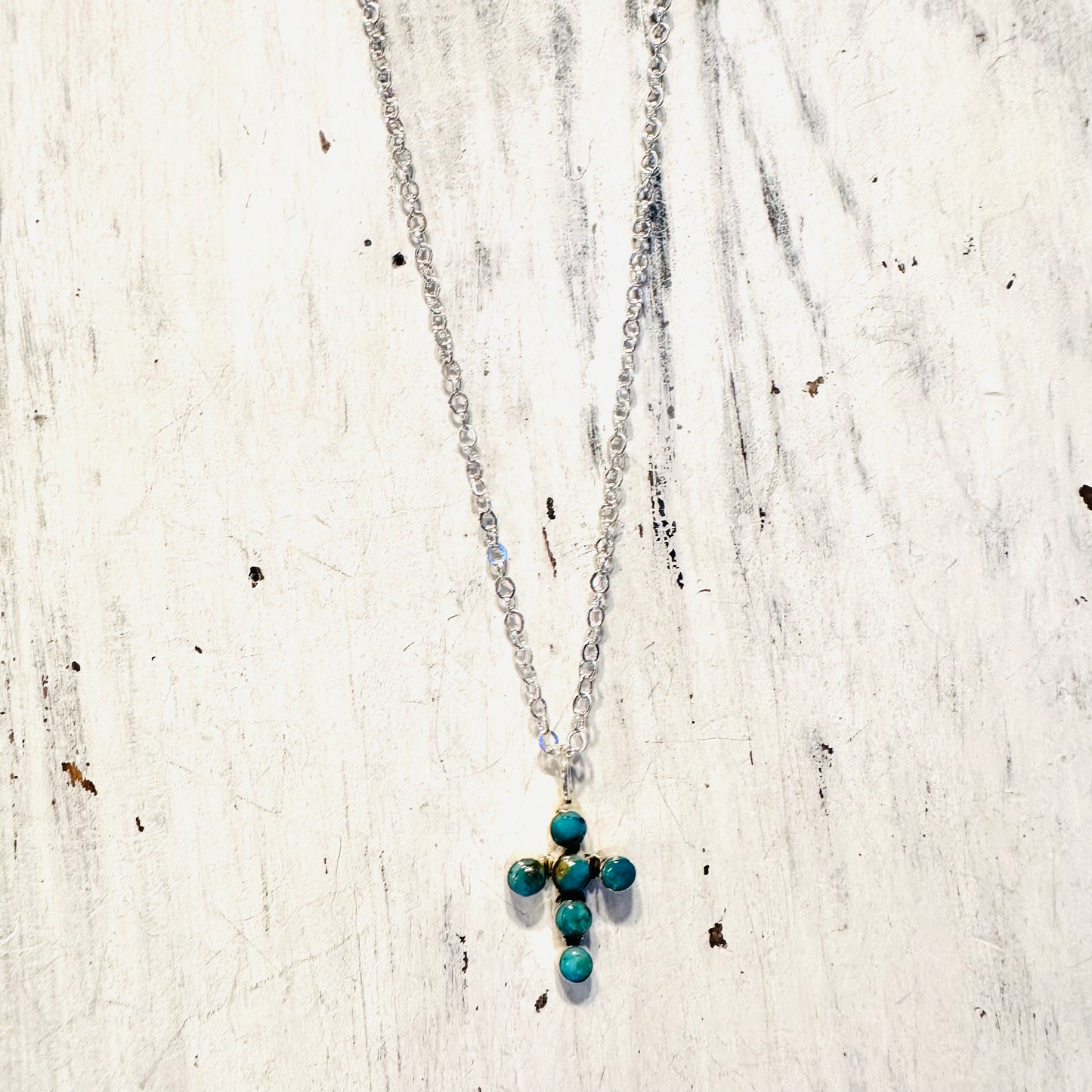 Sterling & Turquoise Mini Bubble Cross Necklace