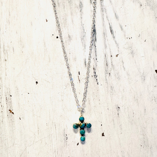 Sterling & Turquoise Mini Bubble Cross Necklace