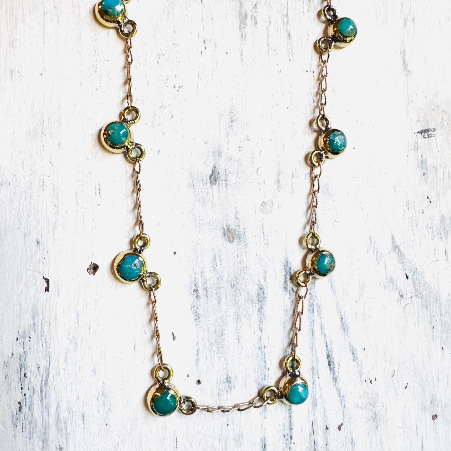 Brass & Turquoise Dot Choker Necklace