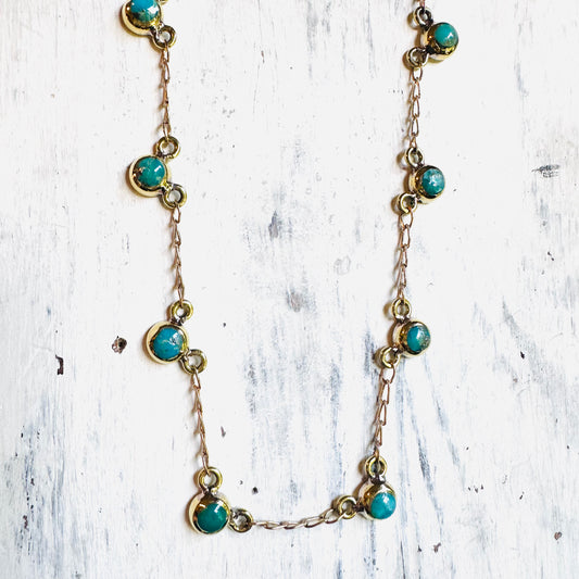 Brass & Turquoise Dot Choker Necklace