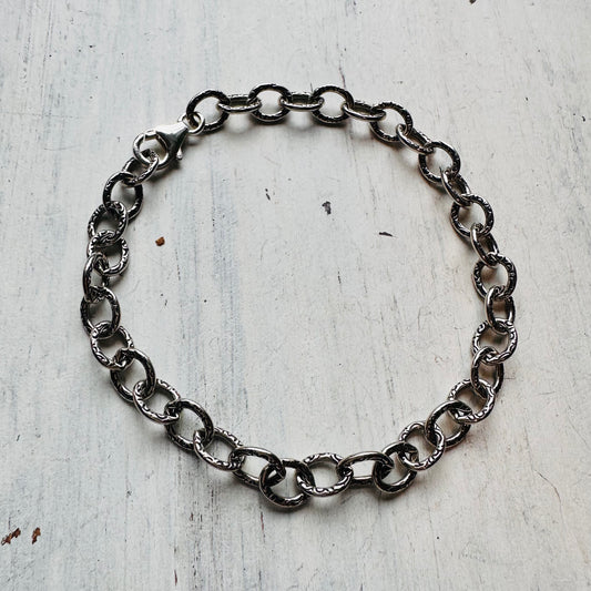 7.5" Oxidized Sterling Textured Chain Bracelet