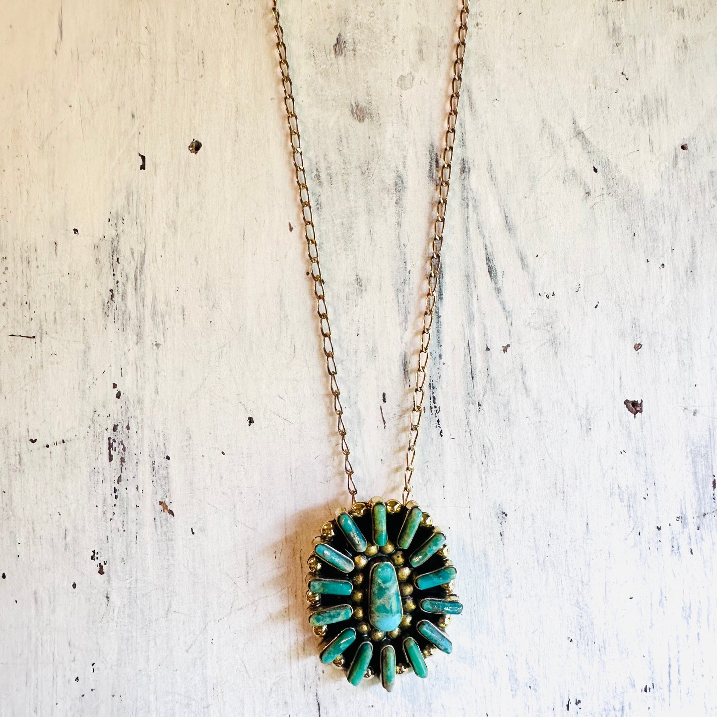 Brass Oval Cluster Turquoise Necklace