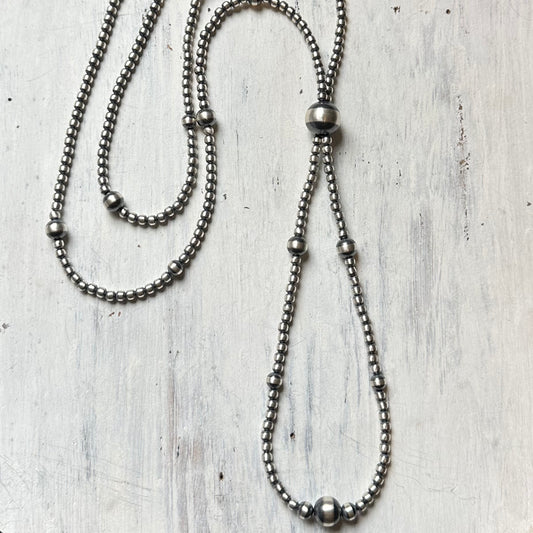 28" Sterling Navajo Beaded Lasso Necklace