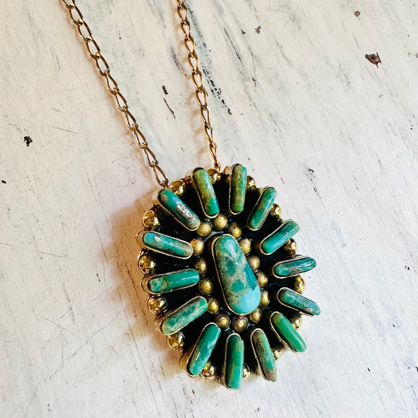Brass Oval Cluster Turquoise Necklace