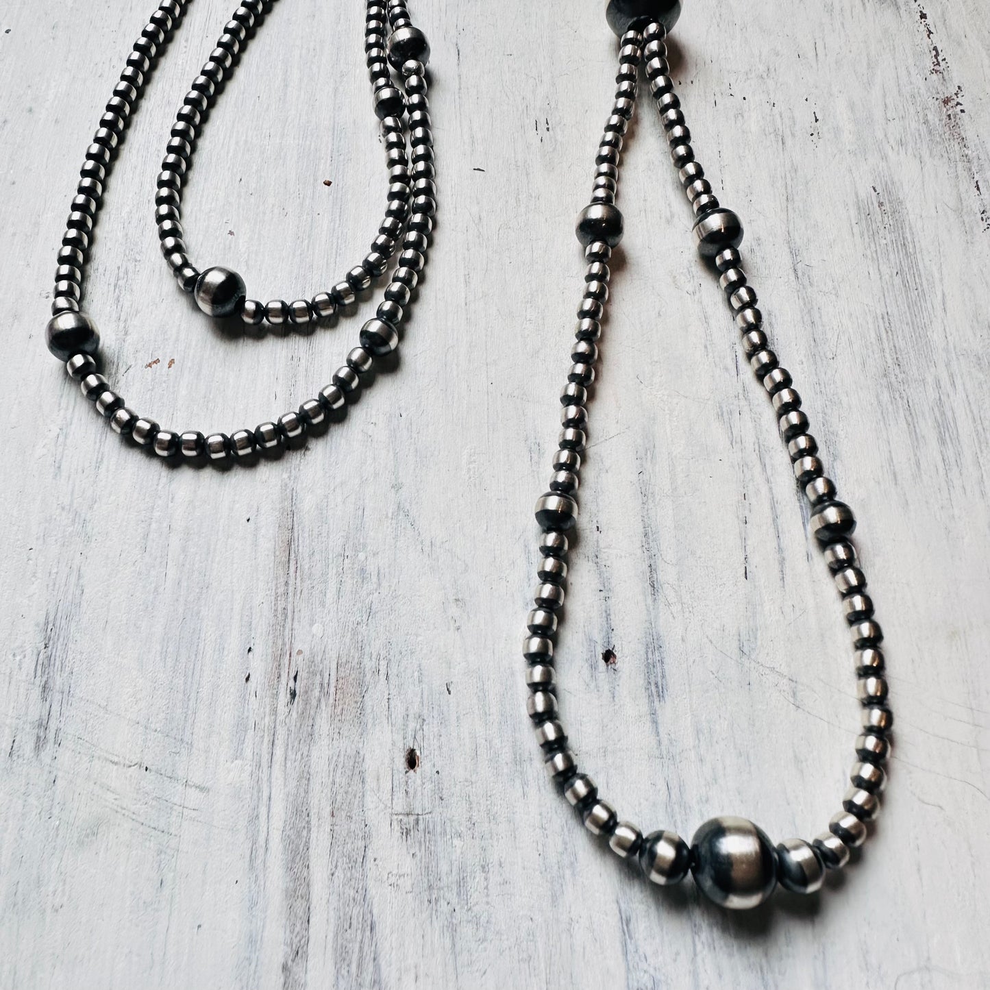 28" Sterling Navajo Beaded Lasso Necklace
