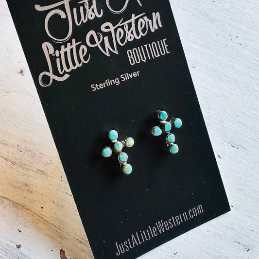 Sterling & Turquoise Mini Cross Stud Earrings