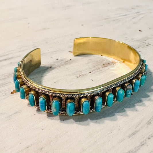 Brass & Turquoise Multi Stone Cuff Bracelet