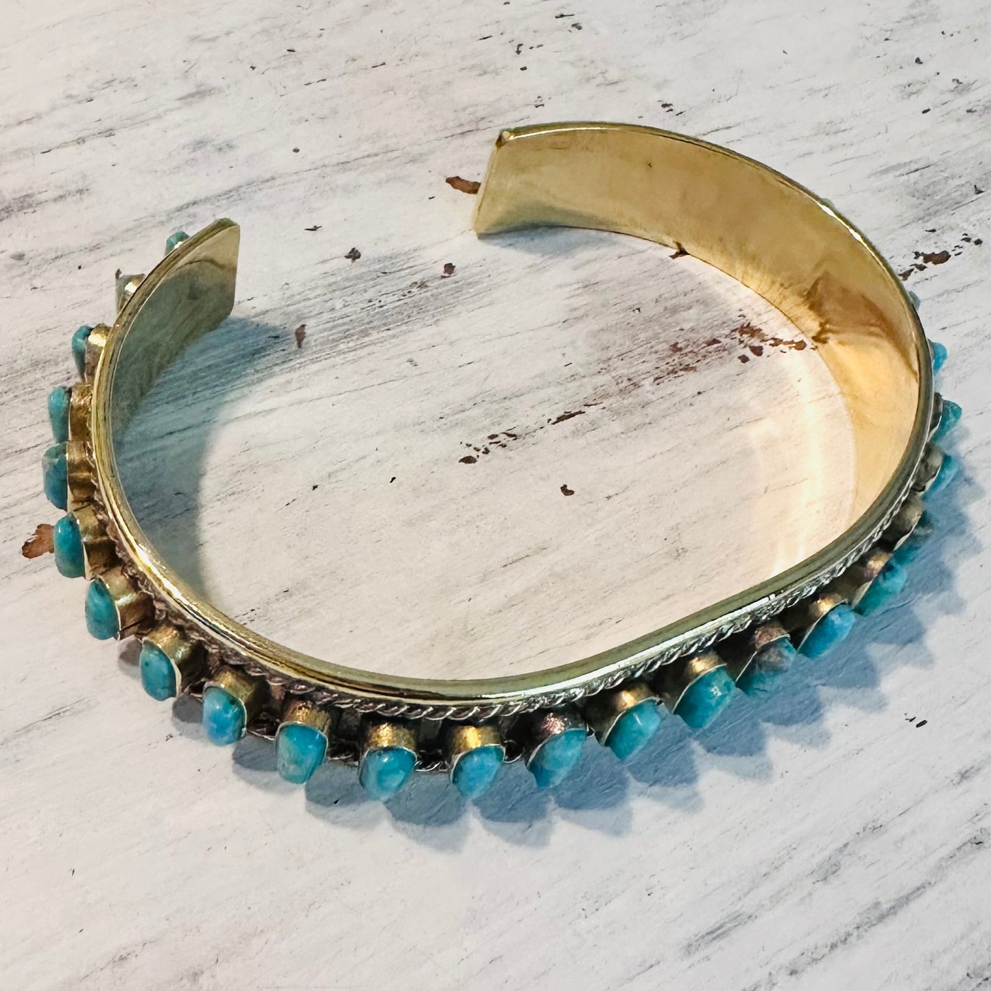 Brass & Turquoise Multi Stone Cuff Bracelet
