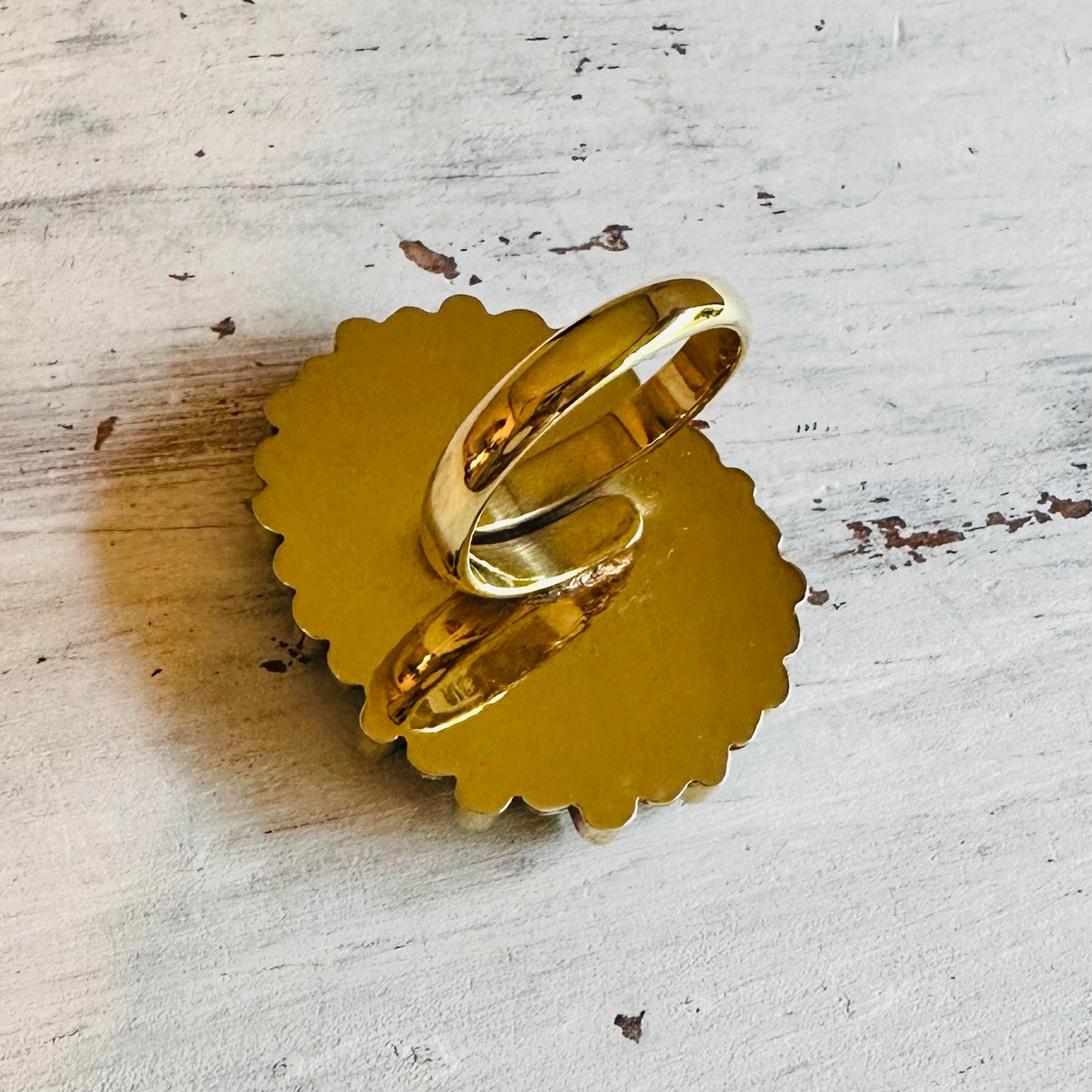 Brass & Turquoise Oval Cluster Adjustable Ring