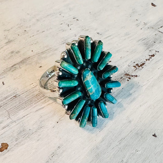 Sterling & Turquoise Oval Cluster Adjustable Ring