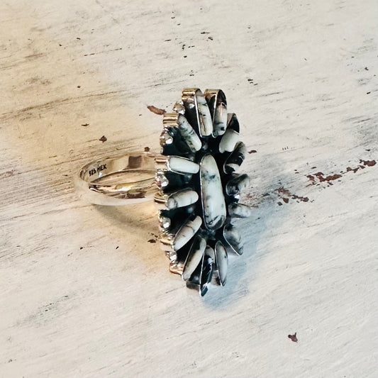 Sterling & Howlite Oval Cluster Adjustable Ring