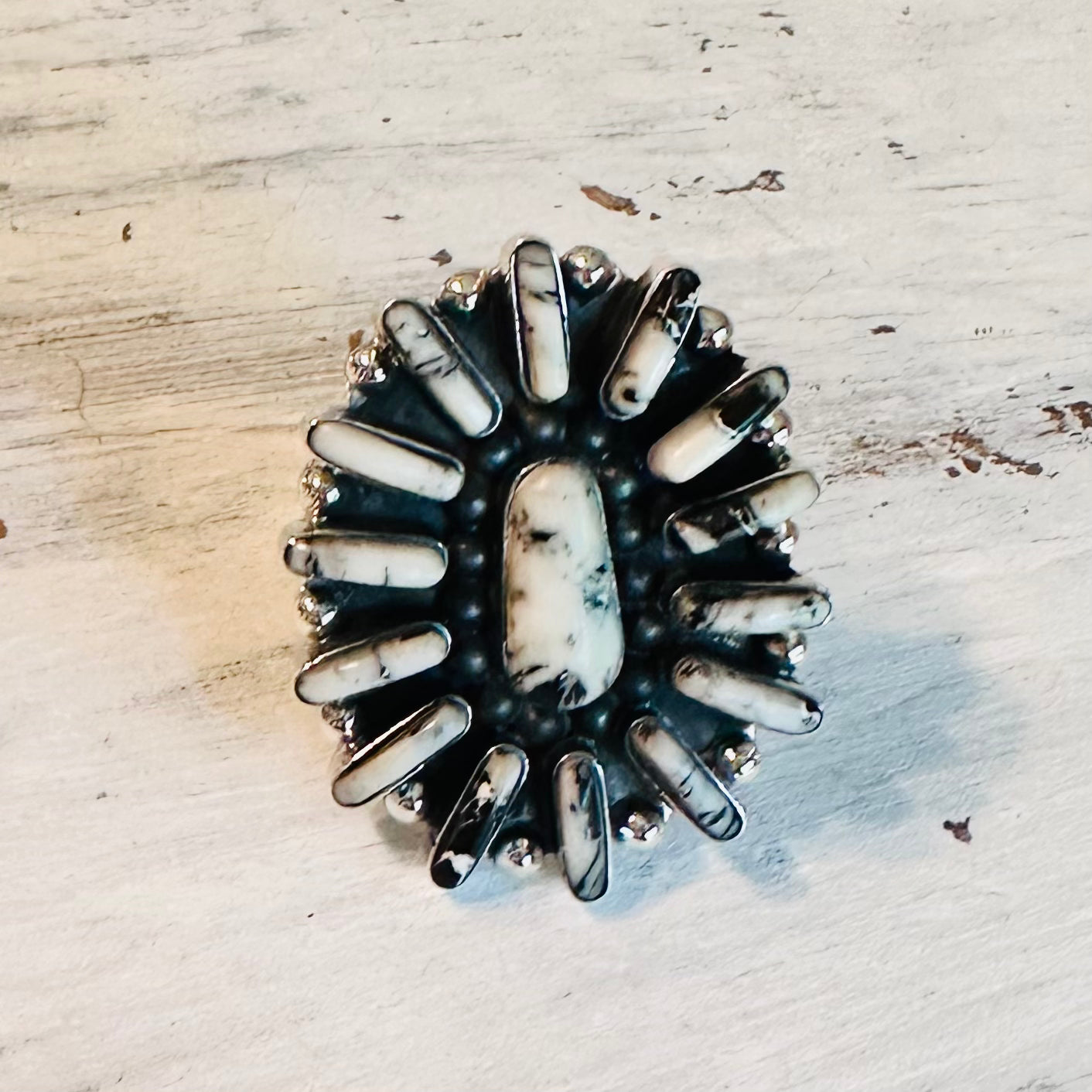 Sterling & Howlite Oval Cluster Adjustable Ring