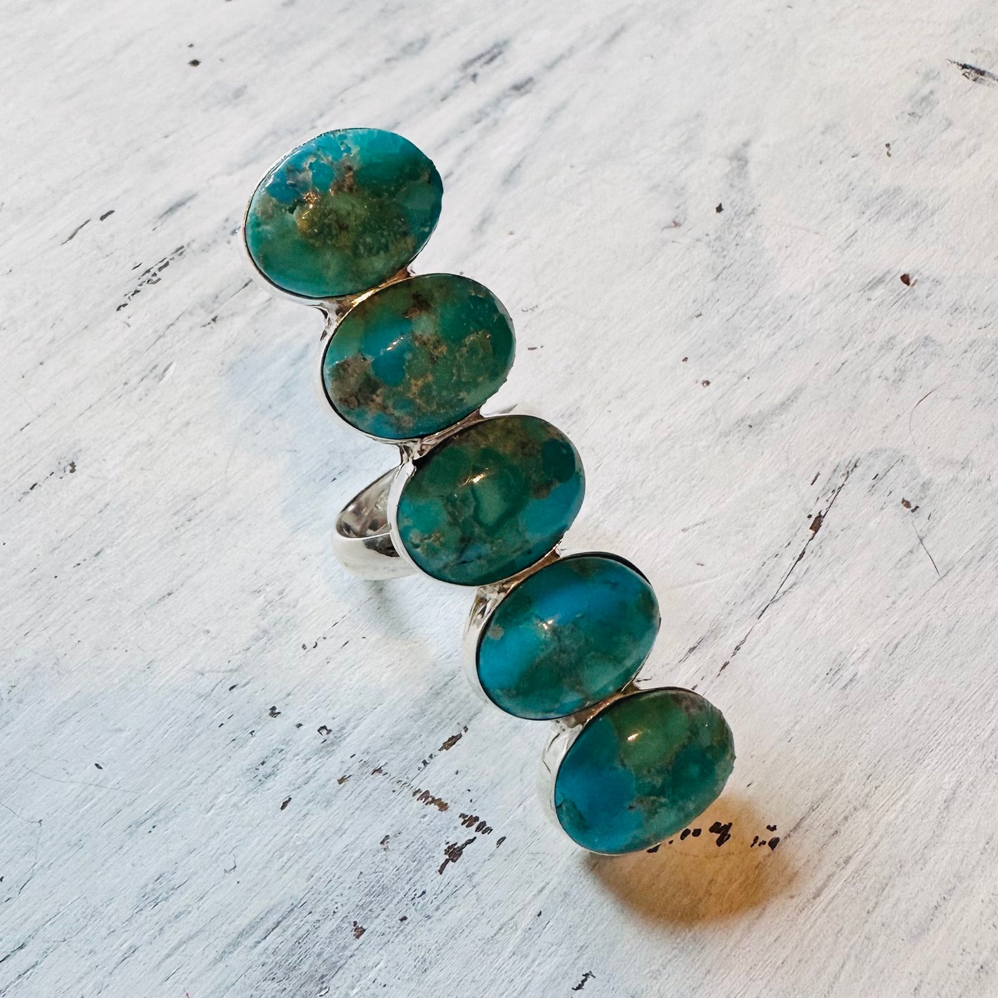 Sterling & 5 Oval Turquoise Stone Adjustable Ring