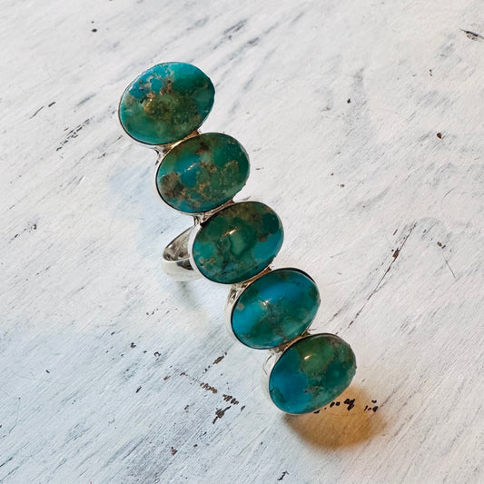Sterling & 5 Oval Turquoise Stone Adjustable Ring