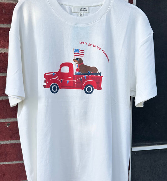 Lets Go To The Fireworks Dog Graphic T-Shirt