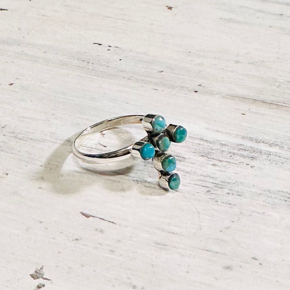 Sterling & Turquoise Mini Bubble Cross Adjustable Ring