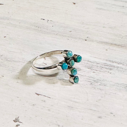 Sterling & Turquoise Mini Bubble Cross Adjustable Ring